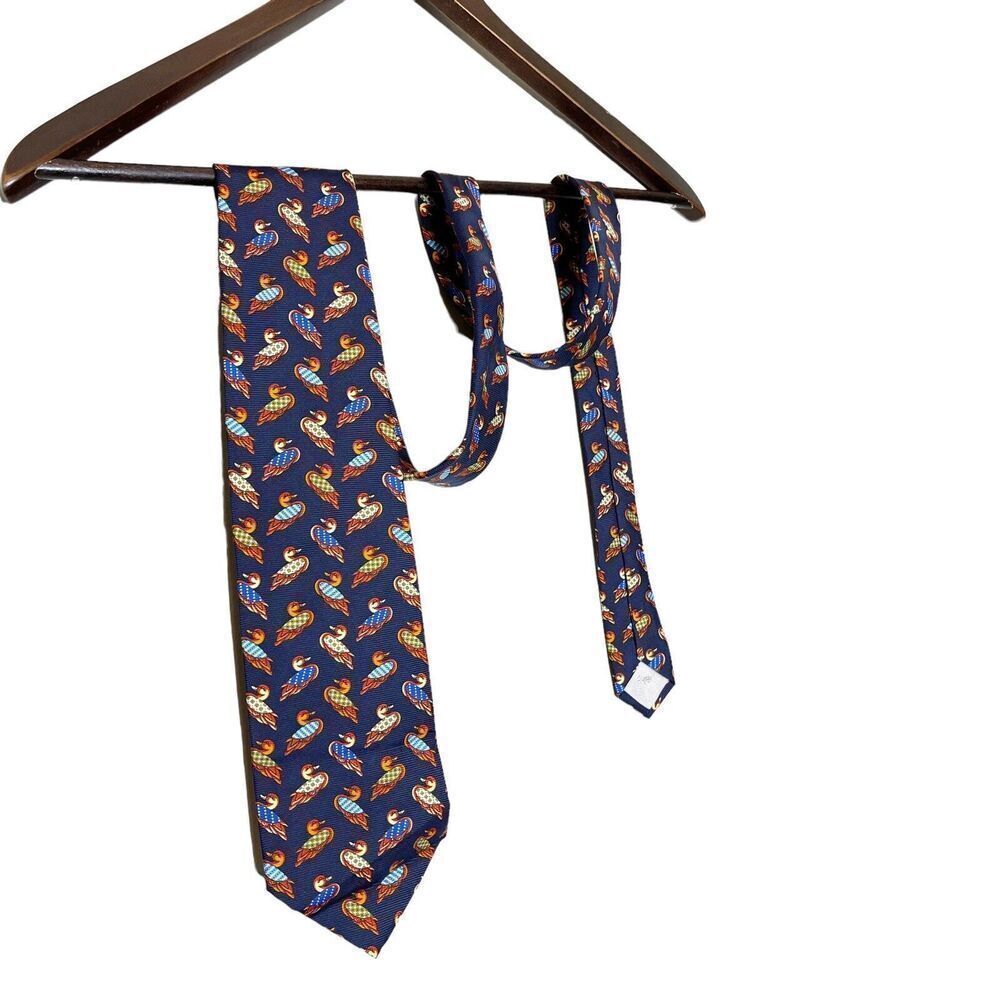 Vintage LLADRO Silk Tie Navy Blue Duck Decoy Made In‎ Spain Classic Designer